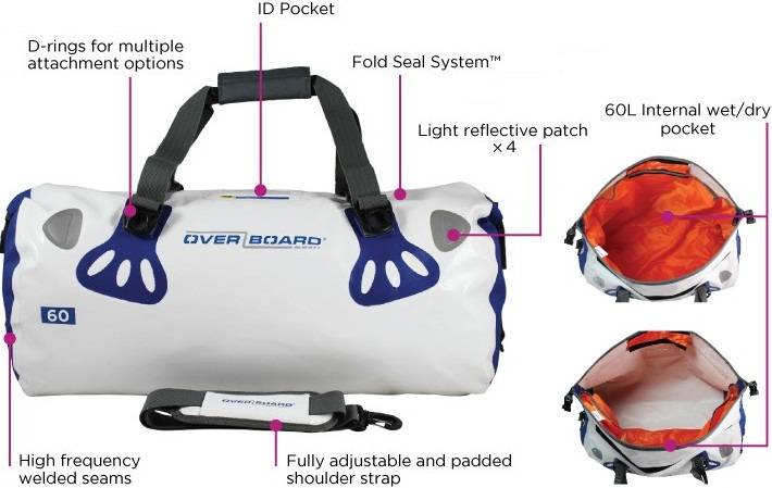 Вы знаете про водонепроницаемая герметичная сумка OverBoard OB1013WHT 60 Litres .